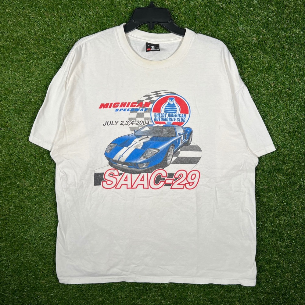 Hanes Beefy-T SAAC29 Michigan Speedway 2004 Shelby Racing Graphic Shirt White XL